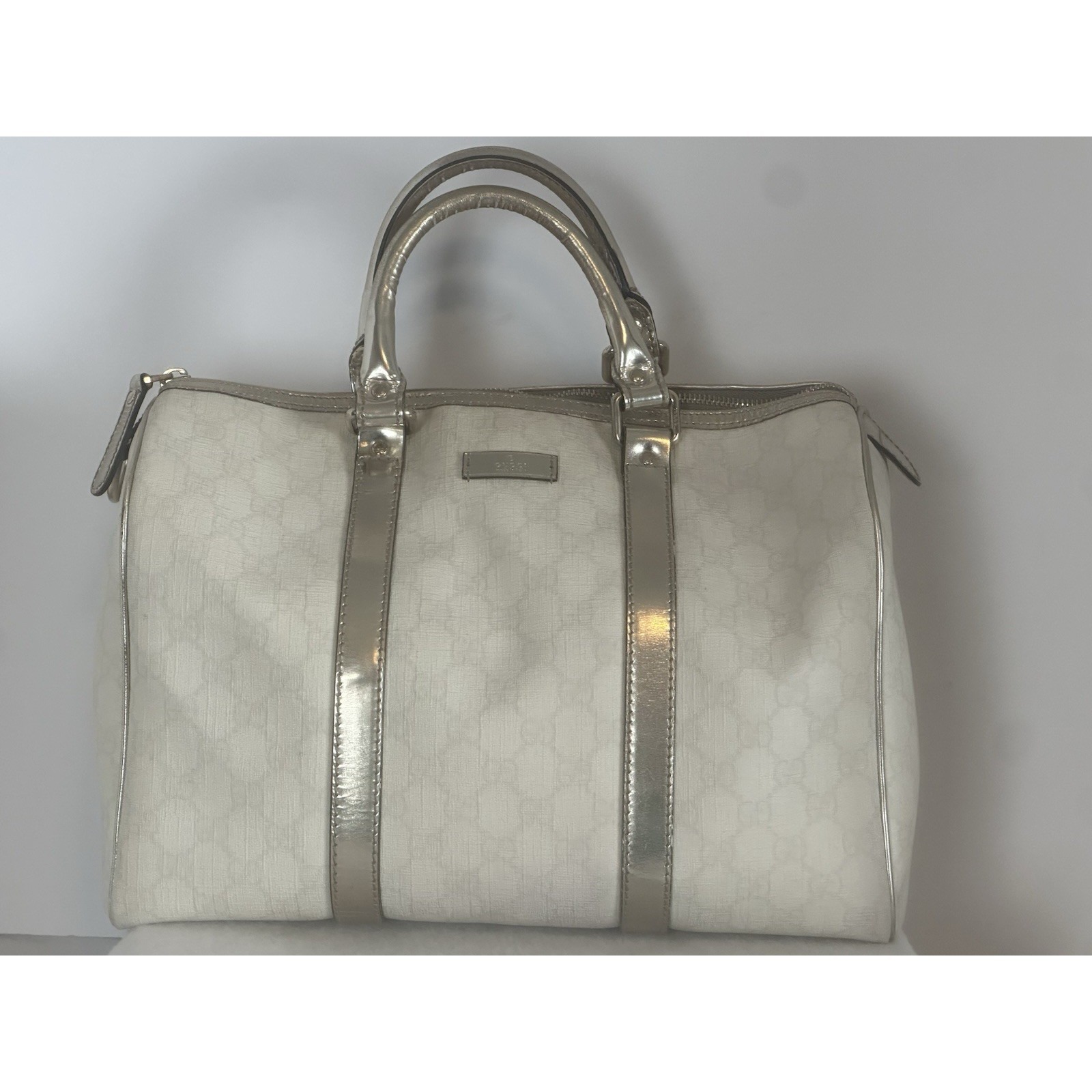 Gucci Gg Supreme Pvc Leather Off White Silver 193603 Joy Boston Bag Dust Bag